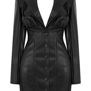 Black Long Sleeve Dress with Glossy Finish